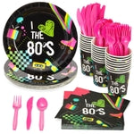 Serves 24 80s Birthday Party Decorations, Includes Plates, Napkins, Cups, and Cutlery, Back to the 80s Neon Party Supplies...