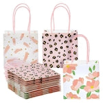 Sparkle and Bash Party Favor Bags with Handles - 12-Pack, 5 x 5 x 3 In, Pink Floral & Animal Assortment - Mini Gift Bags f...