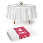 Prestee 4-Pack 84-Inch White Round Plastic Tablecloth Disposable - Durable Waterproof Table Covers for Weddings, BBQ, Part...