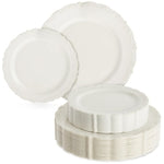Sparkle and Bash 60 Cream Plastic Party Plates - Includes 30 9.8-Inch Dinner & 30 7.5-Inch Dessert - Vintage Floral Border...