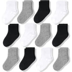 CozyWay Baby & Toddler Crew Socks - Soft Breathable Cotton Toddler Socks - Reinforced Toe Snug Fit - 3T-5T, 12-Pack, Black...