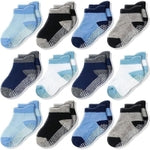CozyWay Baby & Toddler Socks with Grippers Non Slip Ankle Grip Socks For Boys and Girls - Comfy Soft Cotton 1T-3T Blue Mul...