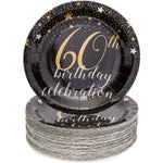 BLUE PANDA 60th Birthday Party Paper Plates - Chic Black & Gold Design for 60th Birthday Party Decoration - Durable & Disp...