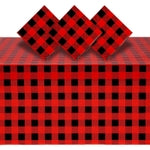 Blue Panda Buffalo Plaid Plastic Tablecloth Picnic Table Cover - 3 Pack 54 x 108 in Red & Black - Disposable Durable Decor...