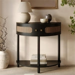 Stead Rattan Half Moon Shaped Small Entry Table, Console Desk with Storage for Narrow Spaces, Modern Home Decor, Cane Cons...