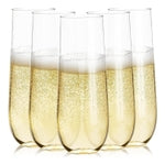 Prestee 24 Plastic Champagne Flutes - 9oz Heavy Duty Stemless Champagne Glasses for Parties - Disposable Clear Plastic Toa...