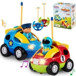 PREXTEX Cartoon Remote Control Car - 2 Pack Police and Racing Car Toys for Toddlers - RC Cars for Kids with Different Freq...