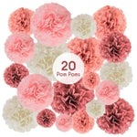 EpiqueOne 20 Piece Tissue Paper Pom Poms | Blush Pink, Dusty Rose, Mauve & Cream | Colorful Paper Flower Wall Decorations ...