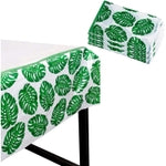 Blue Panda Tropical Leaves Tablecloths - 3 Pack, 54 x 108 in, Green/White Plastic - Baby Shower Tablecloth for Luau Party ...