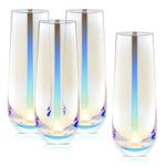 Sparkle and Bash Iridescent Stemless Champagne Flutes & Mimosa Glasses, Set of 4 - 10 oz Capacity Modern Holographic Drink...