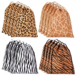 BLUE PANDA 12-Pack Animal Print Drawstring Party Gift Bags - 10 x 12 in Polyester - Safari & Jungle Party Favors - Animal ...