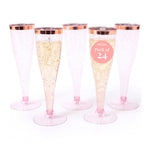 Prestee Set of 24 Plastic Champagne Flutes Disposable - Silver Glitter Pink Champagne Glasses with Rose Gold Rim, Elegant ...