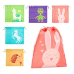 BLUE PANDA 15 Drawstring Bags Animal Party Favor Pouches - 10 x 12 in Reusable Polyester - Five Designs Unicorn, Hedgehog,...