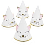 Sparkle and Bash Cat Birthday Decorations Party Hats - 24 Pack, White & Pink, 4.5 x 7 in Adjustable Cone Hats - Cat Themed...