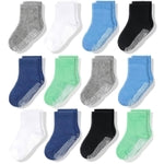 CozyWay Baby & Toddler Socks With Grippers Non Slip Crew Grip Socks for Girls and Boys Soft Comfy Cotton 1T-3T Blue White ...