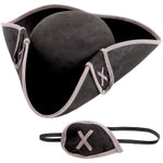 BLUE PANDA Black Pirate Hat and Patch - Adult One Size Fits Most, 22 in - Tricorn Style Hat for Cosplay & Costume Parties
