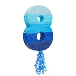 BLUE PANDA Ombre Blue Number 8 Pull String Pinata, Party Game for Kids Ages 3-14, Fillable Hanging Decoration for Birthday...