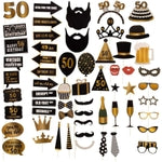 Blue Panda 50th Birthday Props for Women - 60-Pack Black & Gold Cardstock - Selfie Photo Booth Props for 50th Birthday