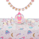 Blue Panda 100-Piece Space Girl Birthday Decorations & Party Supplies - Pink Theme for 24 Guests - Includes Plates, Cups, ...