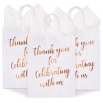 Sparkle and Bash Wedding Welcome Bags Rose Gold - 15-Pack Medium 10x8x4 in Rose Gold Foil Paper with Handles - Bridal Show...