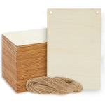 Bright Creations Unfinished Wood Craft Blanks - 3.75 x 5.75 in, Pack of 50 - Jute String Included for Blank Wood Signs & B...