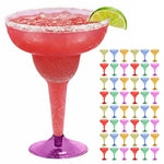 Prestee Multicolor Disposable 48 Plastic Margarita Glasses - 12 oz Hard Cocktail Cups for Cinco de Mayo Fiesta, Taco Party...