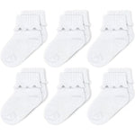 CozyWay Toddler Ruffle Socks - Soft Breathable Cotton Comfort Toddler Socks - Size 3T-5T, White, Pack of 6