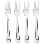 Prestee 300 Count Plastic Forks - 7 Inch Heavy Duty Disposable Silverware - Bulk Fancy Silver Fork Set for Table Decor - D...