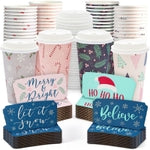 Sparkle and Bash To Go Coffee Cups with Lids - 48-Count, 16-Oz, Multicolor, Disposable Paper - Coffee Sleeves Included & T...