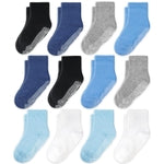CozyWay Baby & Toddler Socks With Grippers Non Slip Crew Grip Socks for Girls and Boys Soft Comfy Cotton 1T-3T Blue White ...