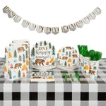 BLUE PANDA Camping 1st Birthday Party Dinnerware - One Happy Camper Birthday Decorations - Camping-Themed Party Decoration...
