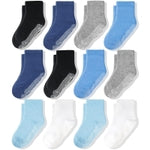 CozyWay Toddler Socks With Grippers Non Slip Crew - 3T-5T Blue/White/Gray 12 Pack - Ankle Elastic & Arch Support - Breatha...