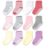 CozyWay Baby & Toddler Socks With Grippers Non Slip Crew Grip Socks for Girls and Boys Soft Comfy Cotton 1T-3T Pink/White ...