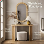Stead Modern Console Table - Natural Oak, Fluted Solid Wood - Slim Entryway Table with Drawers & Curved Cross Base