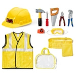 BLUE PANDA Kids Construction Vest & Hard Hat Costume Set - Small Yellow - 10-Piece Builder Kit with Tool Belt, Hammer, Saw...