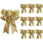 Bright Creations 10 Pack Gold Glitter Wreath Bows for Christmas Outdoor Decor, Organza Twist Tie Ribbons for Crafts, Xmas ...