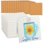 Bright Creations White Square Ceramic Coasters - 4 in x 4 in Unglazed Tiles with Cork Backing, 12 Pack - Blank Ceramic Squ...