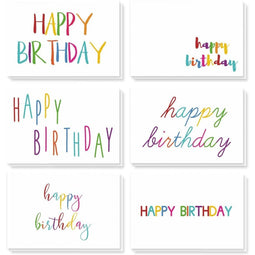Best Paper Greetings Birthday Cards with Envelopes Bulk Set, 6 Assorted Colorful Rainbow Fonts Designs for Work, Office, Students (4x6 in, 48 Pack)