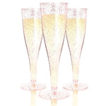 Prestee 24 Piece Plastic Champagne Flutes - 4.5 oz Plastic Wine Glasses with Rose Gold Glitter - Cocktail Glasses for Part...