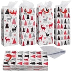 Bright Creations 12 Pack Christmas Wine Gift Bags with Tissue Paper Wrapping, 4 Reindeer Xmas Tree Designs for Home Party ...