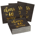 BLUE PANDA Cheers to 60 Years Cocktail Napkins - 60th Birthday Party Napkins - Gold Foil 60th Anniversary Decor - Party Su...