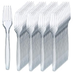 Prestee 300 Count Disposable Plastic Forks - Heavy Duty Silverware Bulk Set - Clear Plastic Utensils for Catering, Wedding...