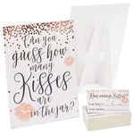 Sparkle and Bash Bridal Shower Games Guess How Many Kisses Challenge - 11 x 8.5 in Sign & 60 Cards, Pink Polka Dots - Enga...