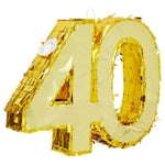Sparkle and Bash Gold Foil Number 40 Pinata - Gold Foil Elegance for 40th Birthday Decorations - Easy-Fill Top Flap for Bi...