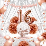 EpiqueOne 41-Piece Rose Gold Sweet 16 Birthday Decoration for Girls | Includes Happy Birthday Banner, Cake Topper, Tissue ...