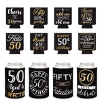Sparkle and Bash 50th Birthday Can Cooler Sleeves - Medium, Black & Gold, 12-Pack - Insulated Neoprene Holder for 12 Oz Ca...