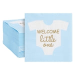 BLUE PANDA Baby Boy Shower Decorations - 5 x 5 In Light Blue & Gold Foil, 100 Pack Napkins - Welcome Little One Design Nap...