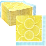 Sparkle and Bash Paper Gingham Napkins With Lemonade Print - 6.5 x 6.5 In, 150 Pack, 2-Ply, Yellow - Gingham Lemonade Them...