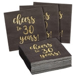 BLUE PANDA 30th Birthday Napkins - 5 x 5 in, 3-Ply, 50 Count, Black & Gold - Cheers to 30 Years Foil Print Napkins - 30th ...