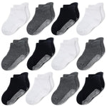 CozyWay Baby & Toddler Socks with Grippers Non Slip Ankle Grip Socks For Boys and Girls - Comfy Soft Cotton 3T-5T Black Wh...